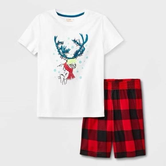 Cat & Jack Christmas Pajama Set - red and black buffalo plaid shorts & tee XL - Picture 1 of 7